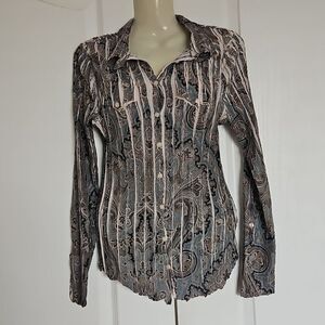 Komarov Pleated Button-Down Long Sleeves Shirt Small Blue/Cream